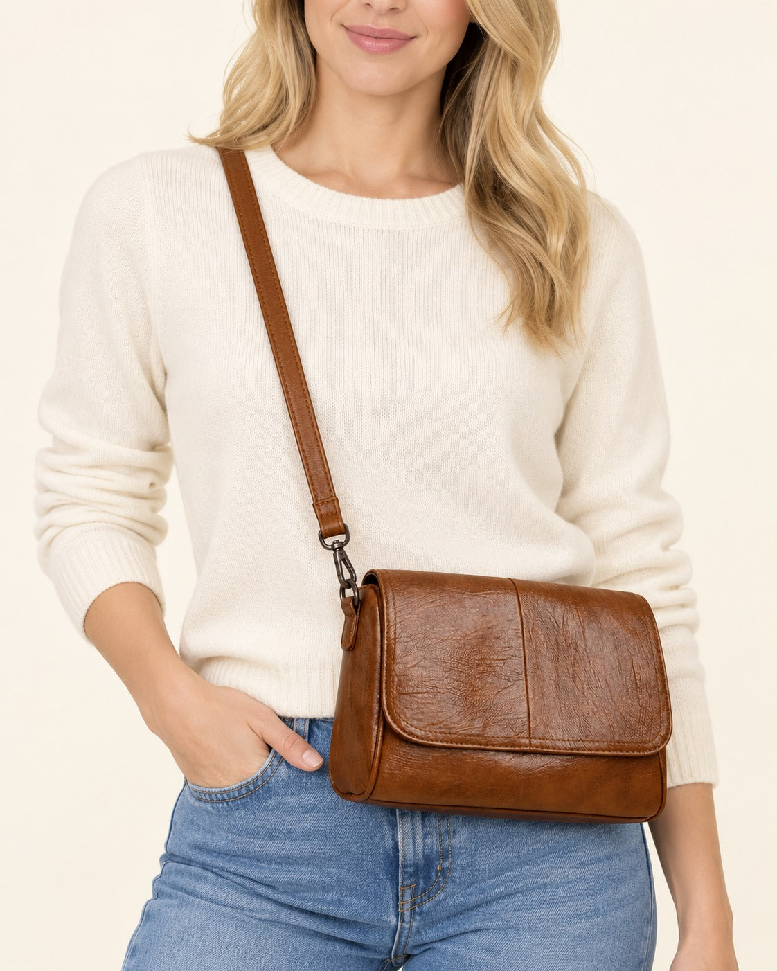 Bolso bandolera de solapa Alma - Marrón