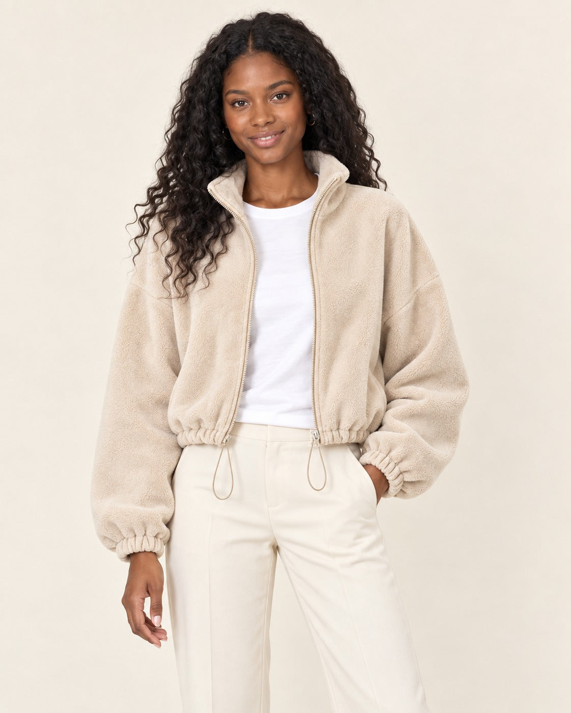 Chaqueta corta de borreguito Carla - Crema
