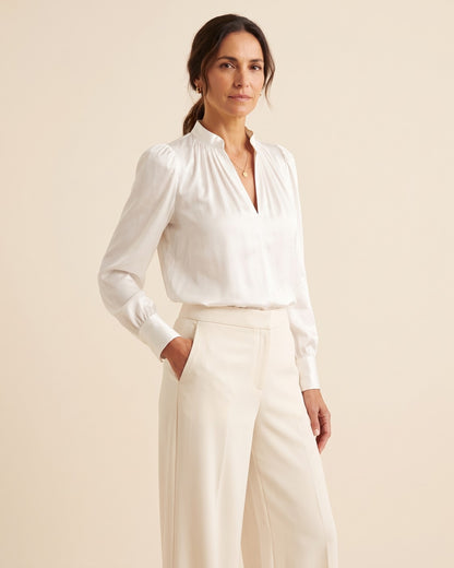 Blusa de satén con manga abullonada Greta - Blanco