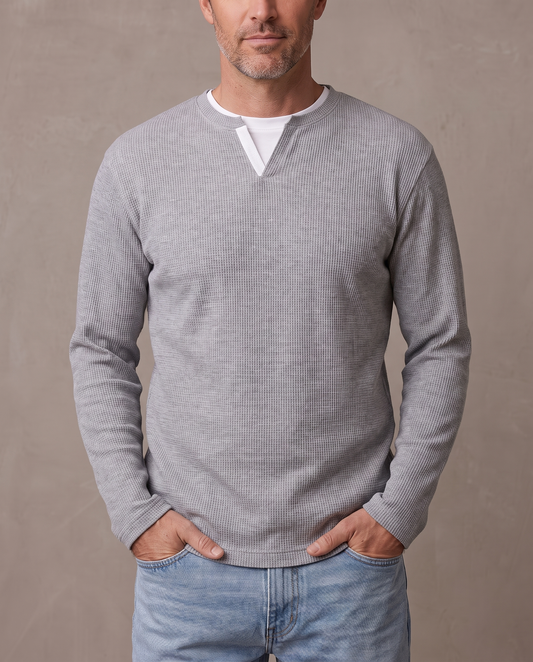 Camiseta de punto gofre con efecto capas Teo - Gris