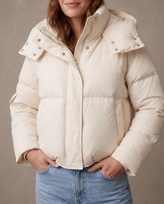 Chaqueta acolchada corta con capucha Uma - Crudo