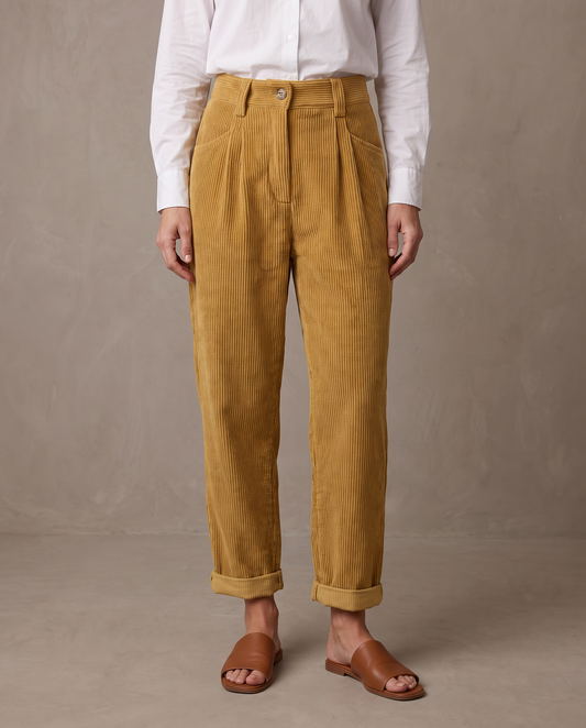Pantalón de pana de pinzas Mía - Mostaza