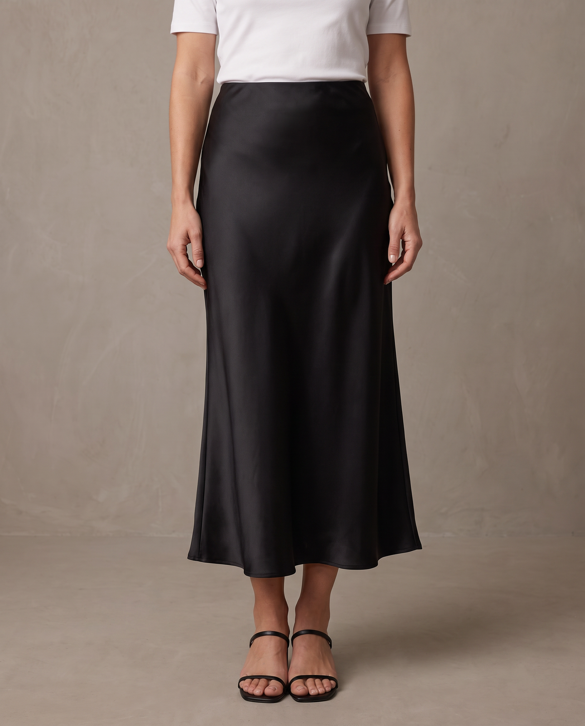 Falda midi de satén Bianca - Negro