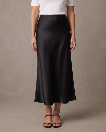 Falda midi de satén Bianca - Negro