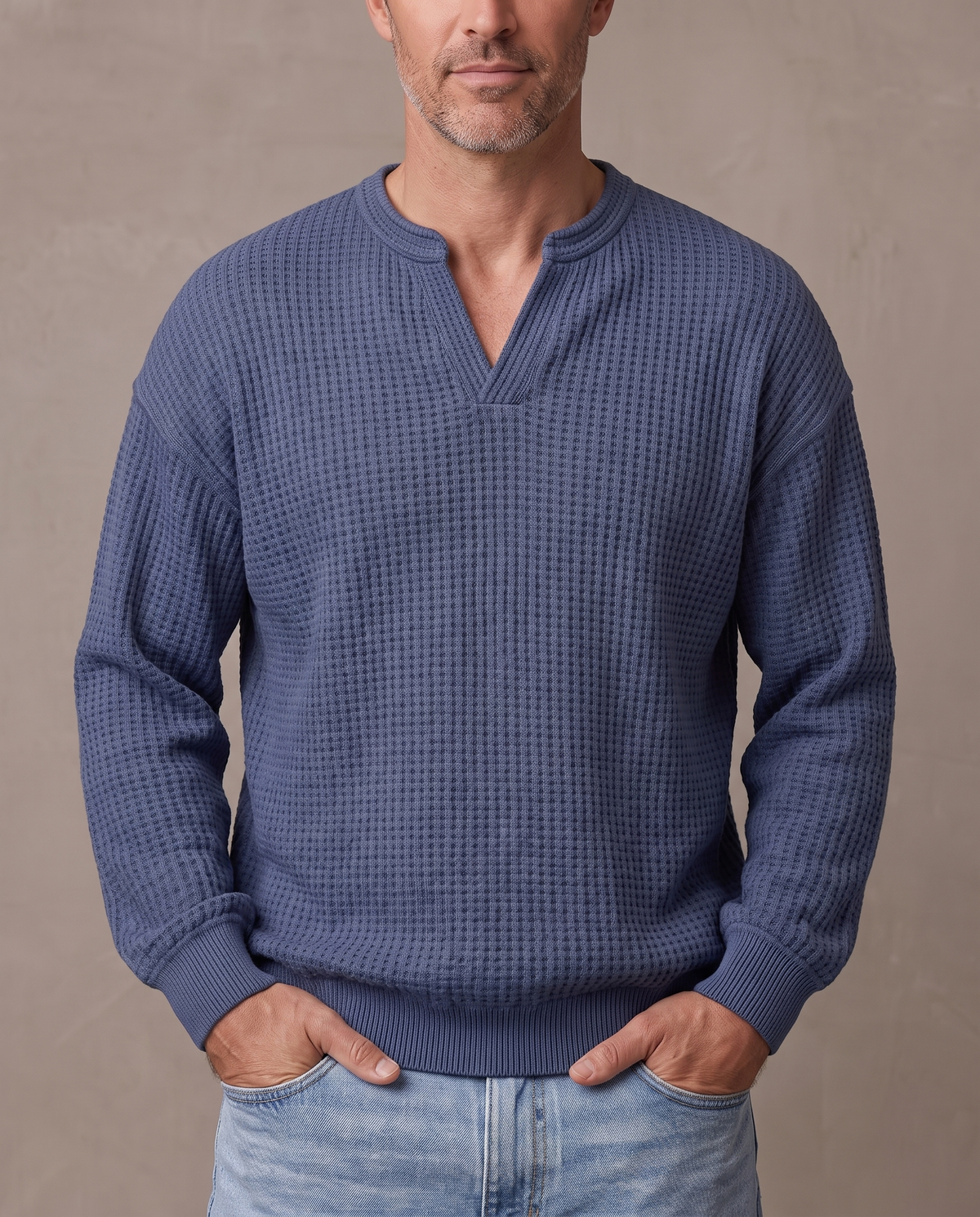 Jersey de gofre efecto capas Iker - Azul marino