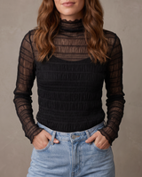 Top de tul fruncido Ariadna - Negro