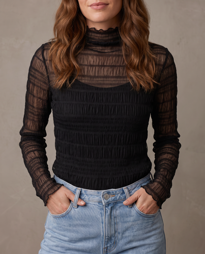 Top de tul fruncido Ariadna - Negro