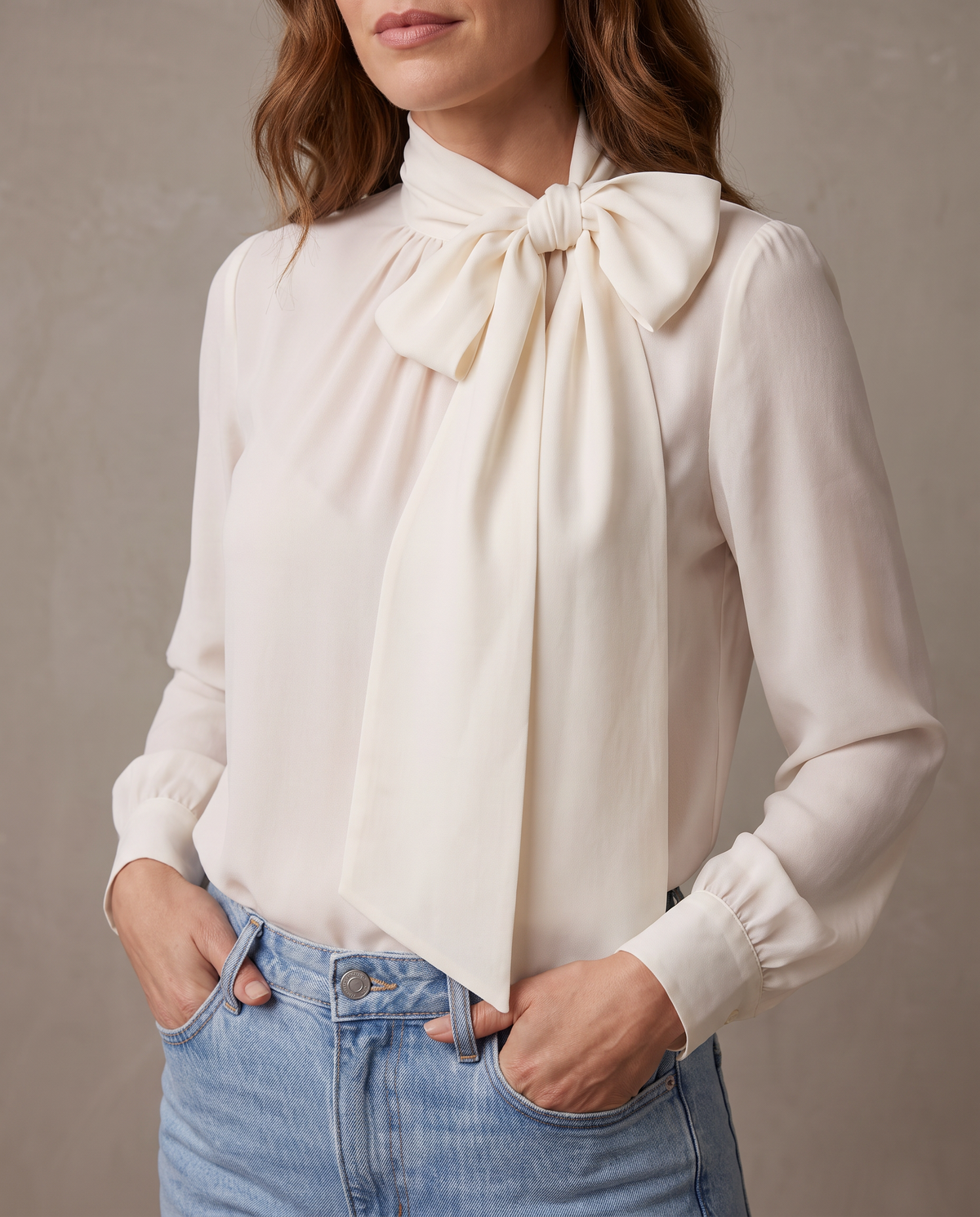 Blusa de gasa con lazo Sofía - Blanco