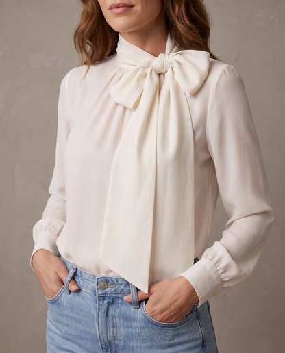Blusa de gasa con lazo Sofía - Blanco