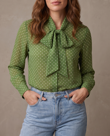 Blusa de lunares con lazo Vera - Verde