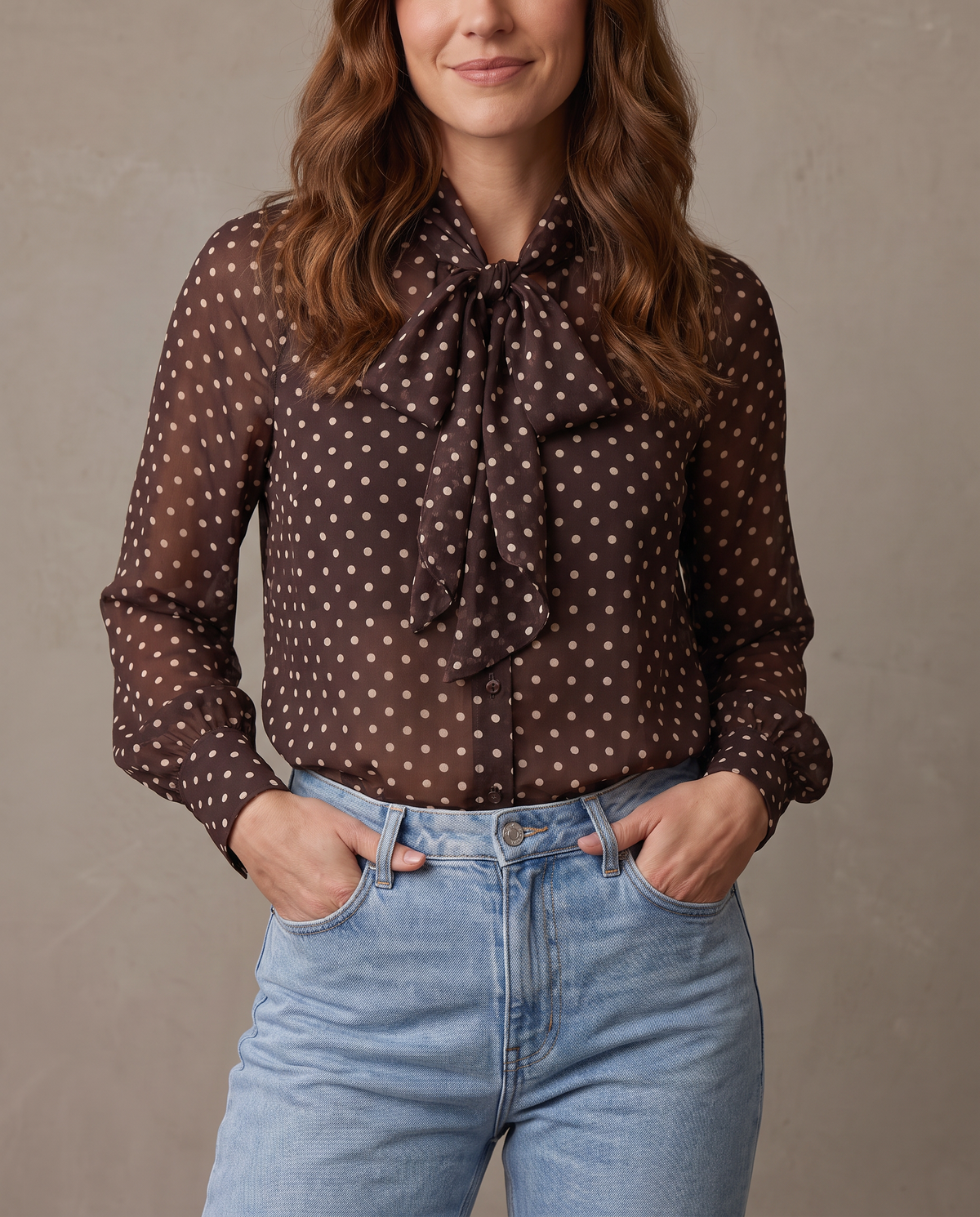 Blusa de lunares con lazada Valeria - Marrón