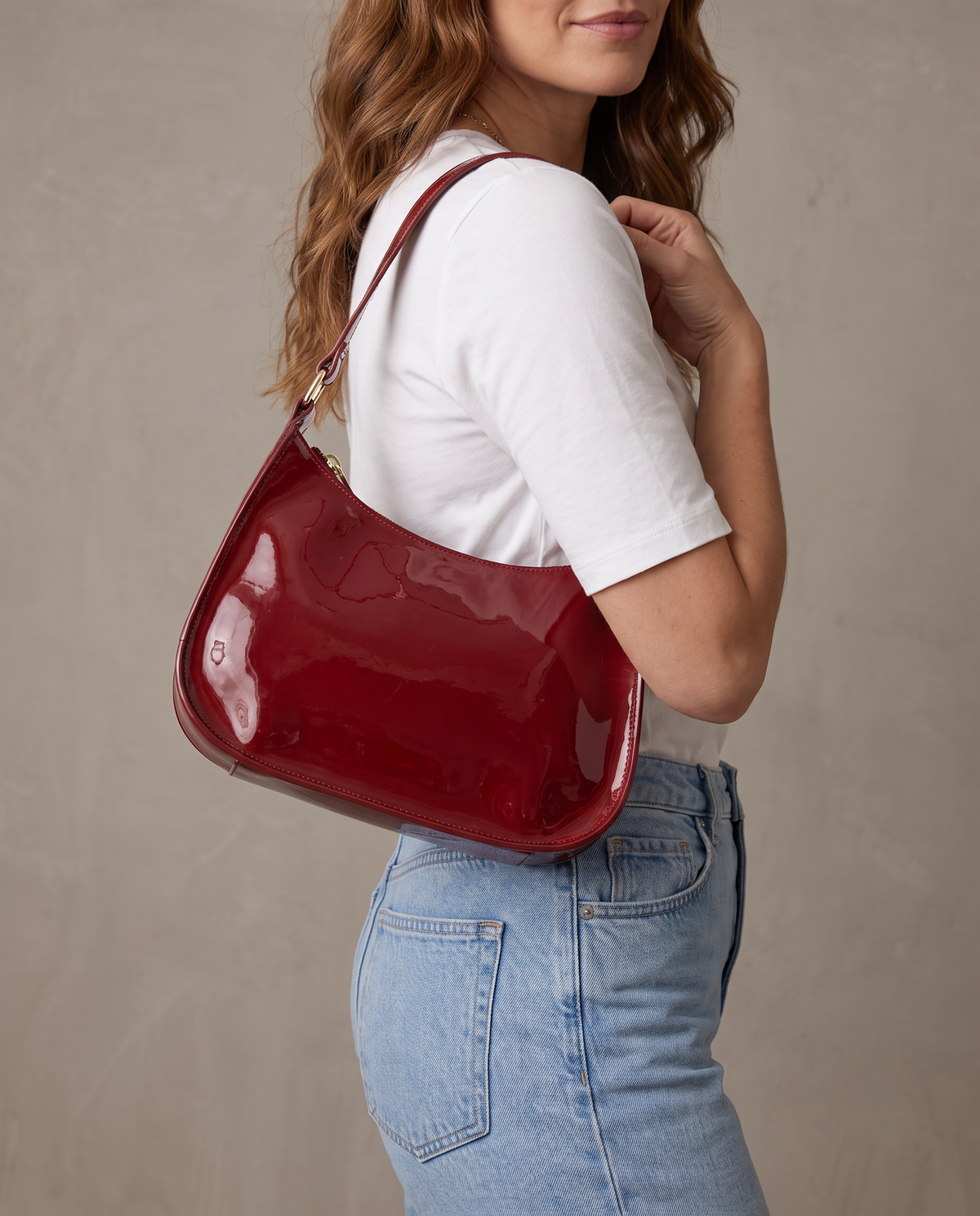 Bolso de hombro de charol Ruby - Rojo