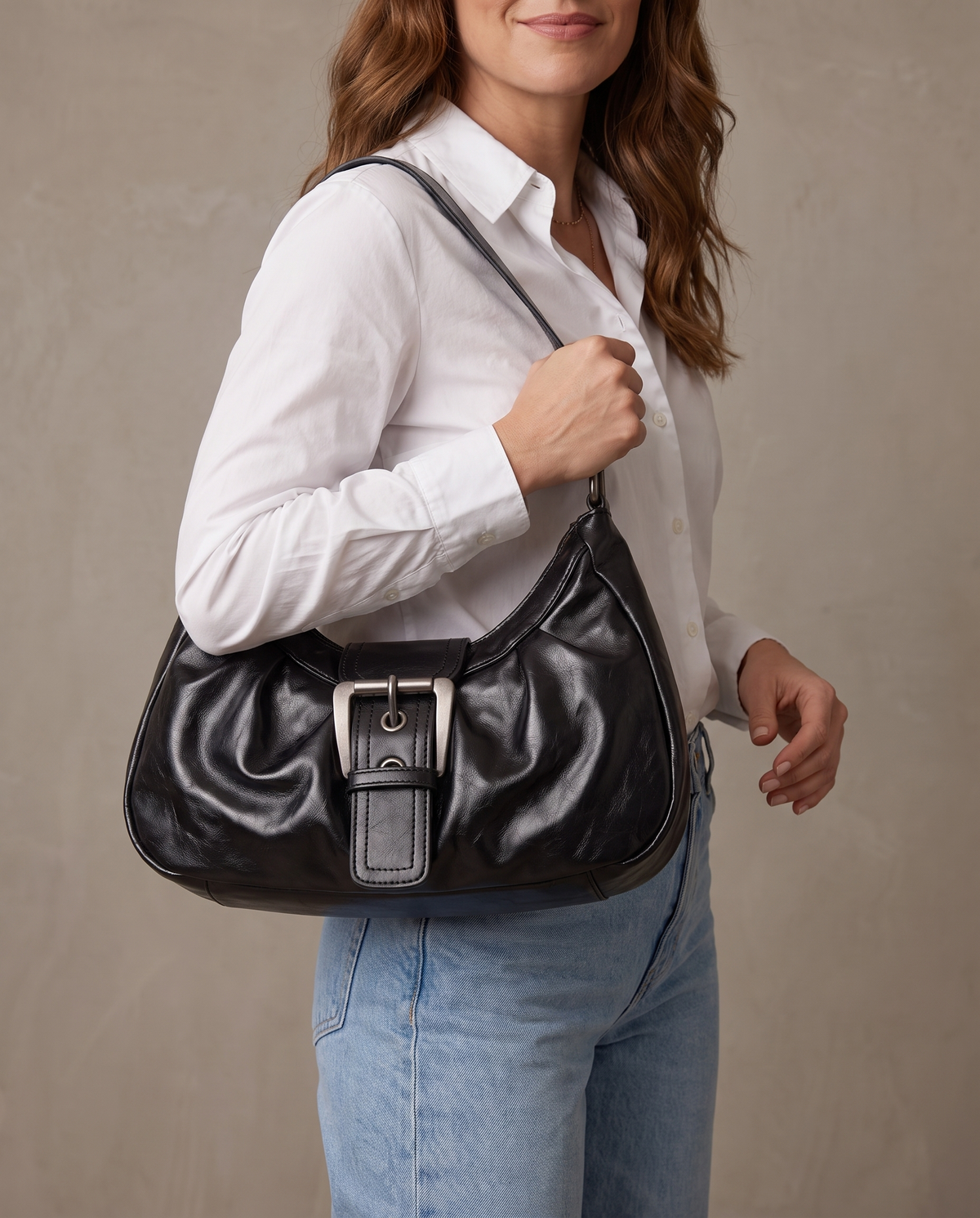 Bolso hobo con hebilla Marta - Negro