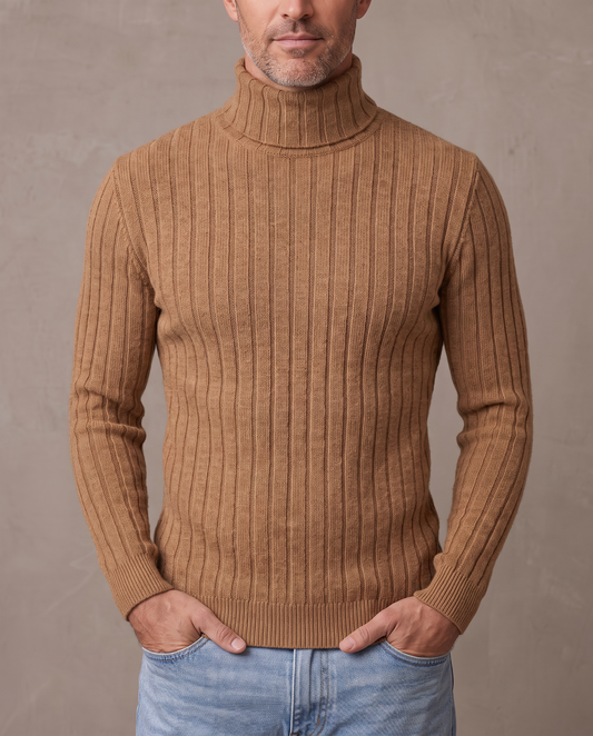 Jersey de canalé con cuello alto Darío - Camel