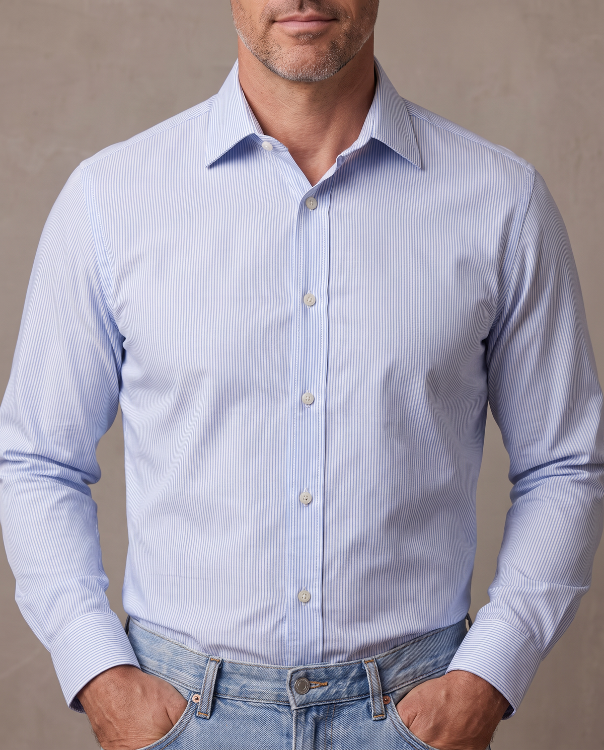 Camisa de rayas sin planchar Lorenzo - Raya celeste