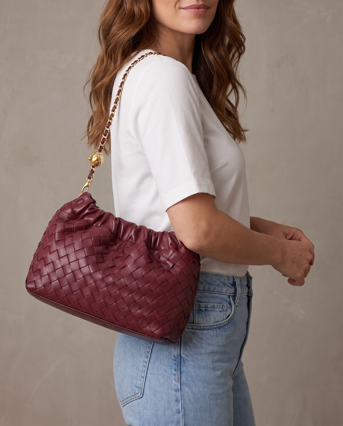 Bolso trenzado con cadena Olivia - Borgoña