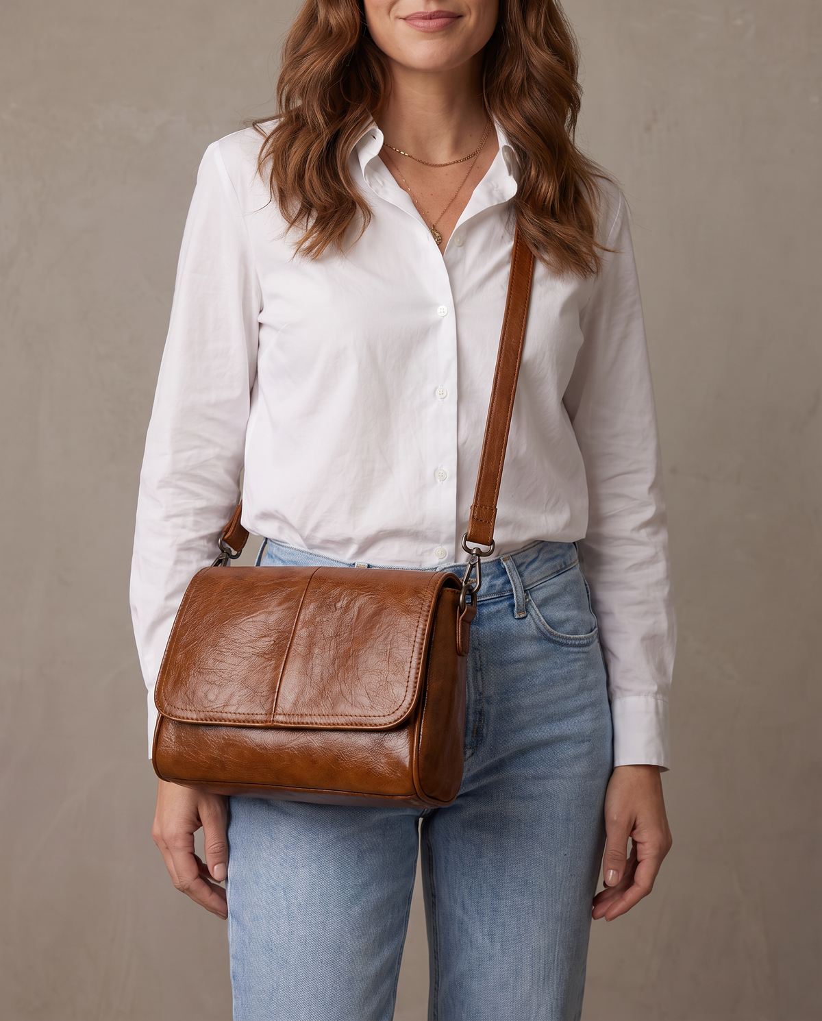 Bolso bandolera de solapa Alma - Marrón