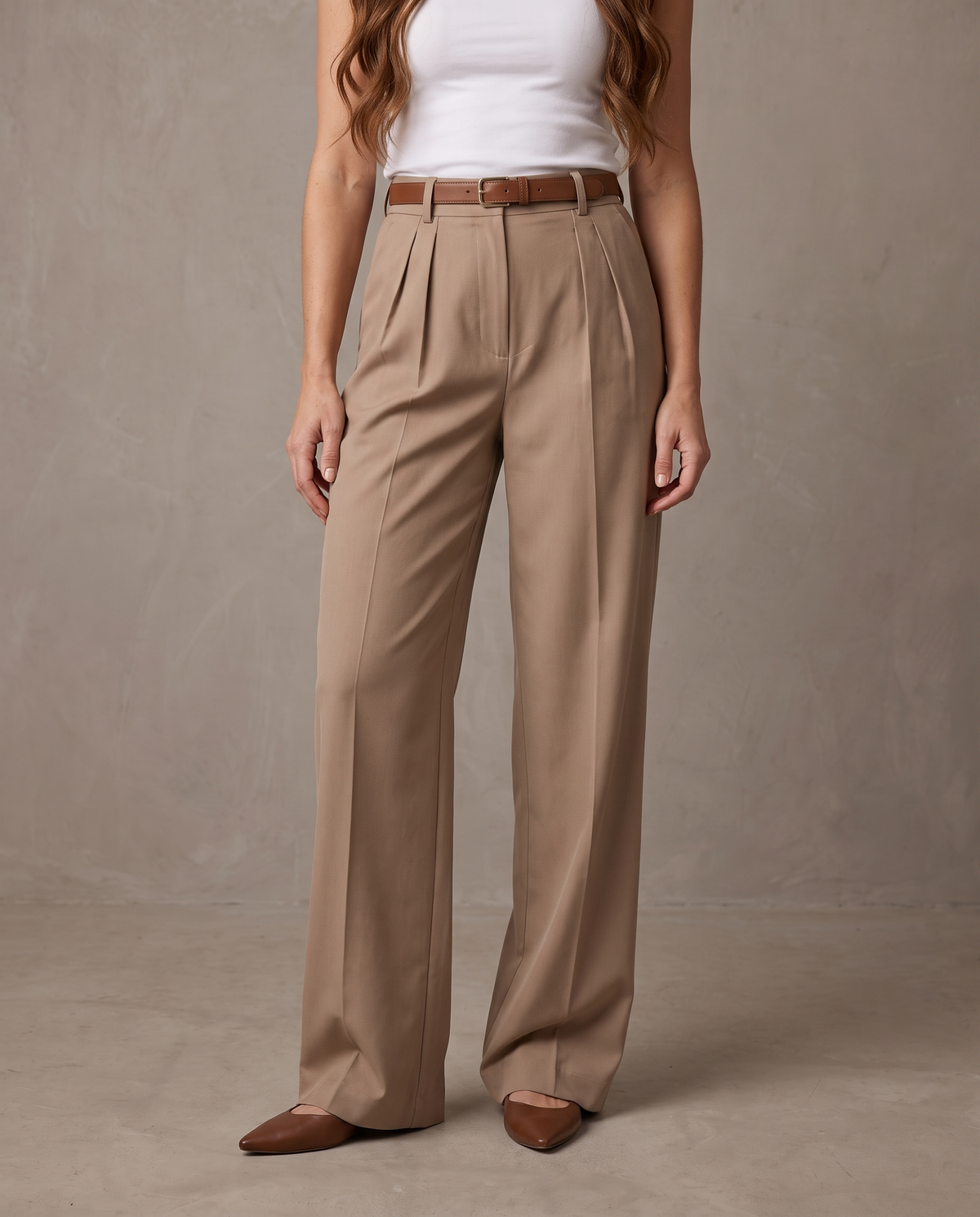 Pantalón de pinzas de pierna ancha Iris - Beige
