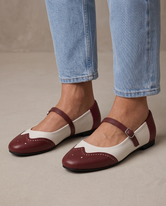 Mary Jane brogue bicolor Colette - Burdeos y crema