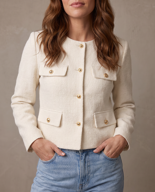 Chaqueta de tweed con botones dorados Margot - Crema