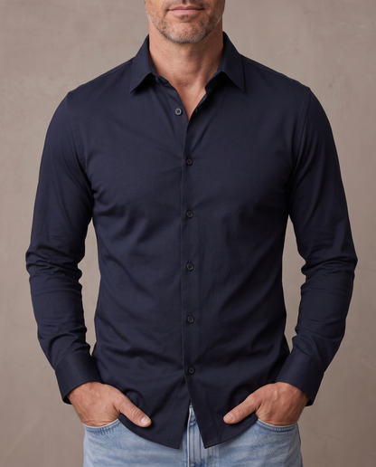 Camisa elástica antiarrugas Leo - Azul marino