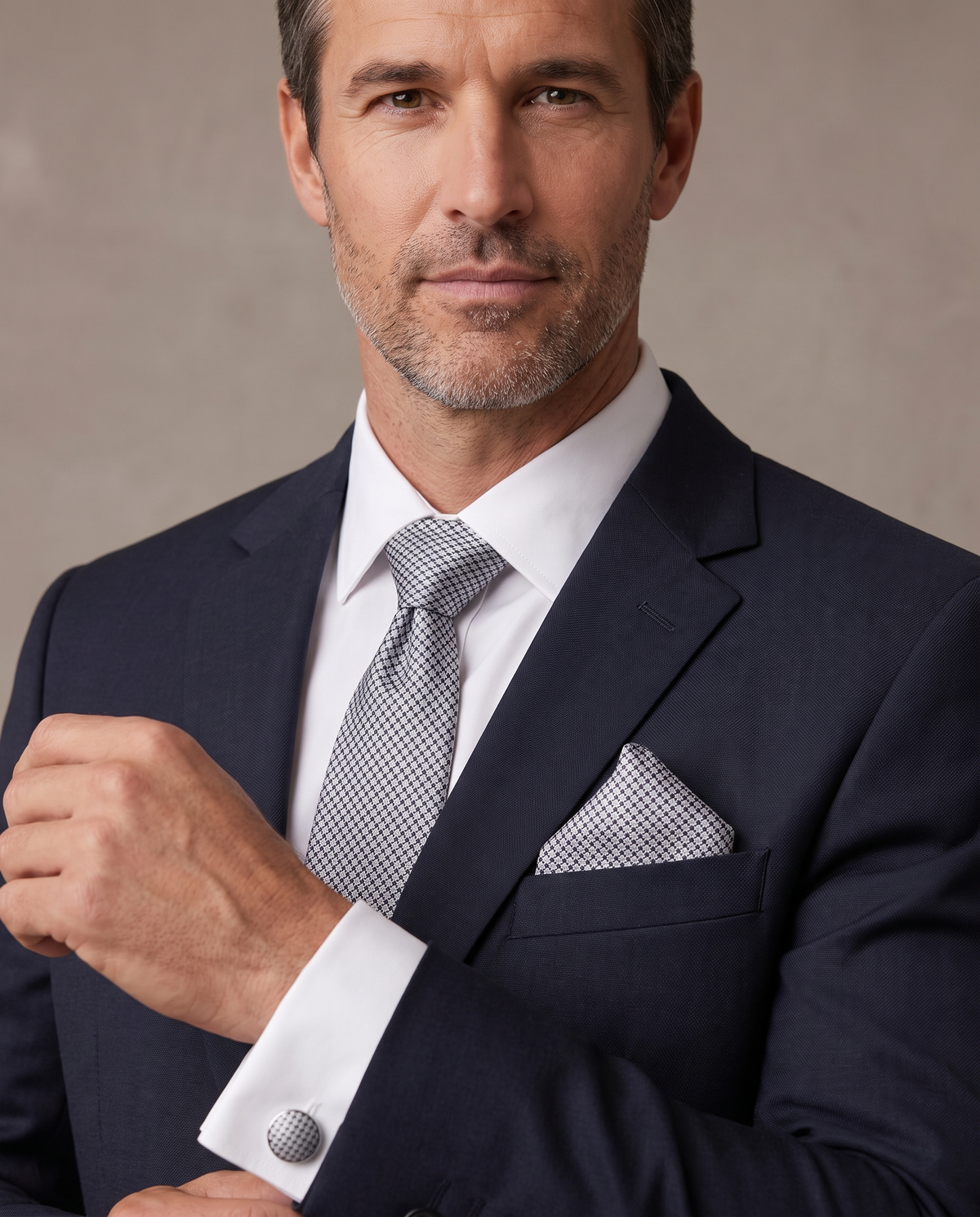 Set de corbata, pañuelo y gemelos Vittorio - Plata