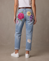 Pantalón vaquero bordado Luna