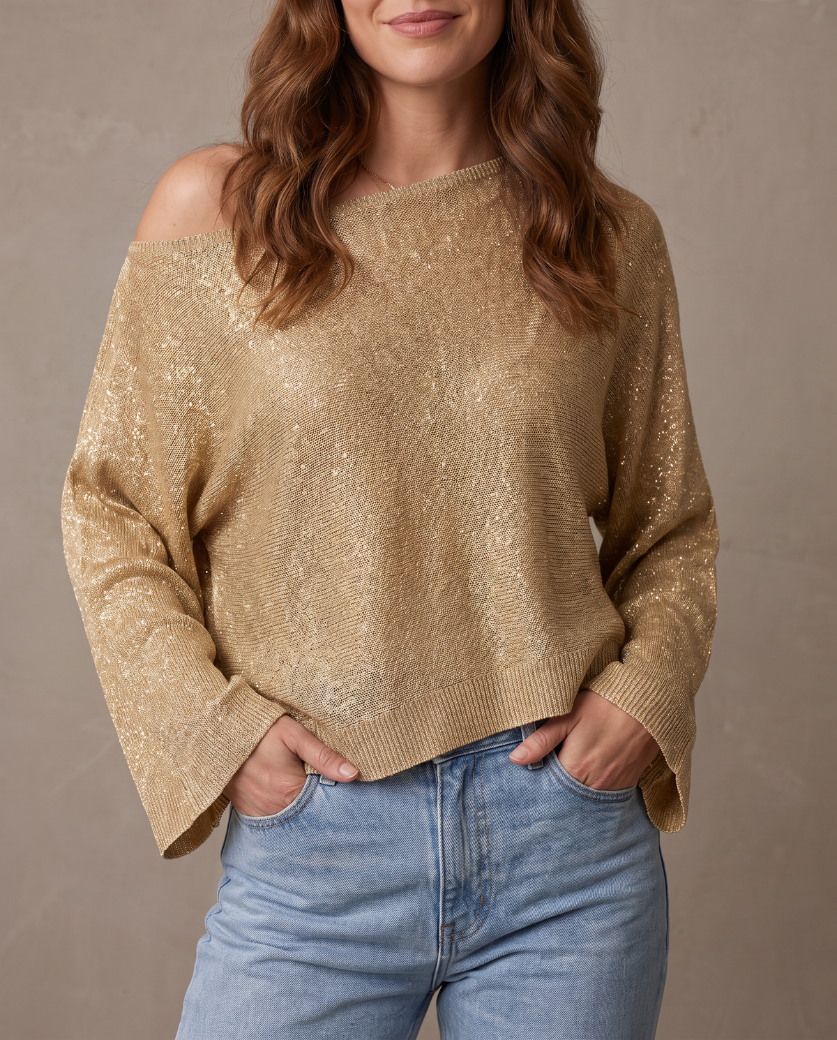 Blusa asimétrica de lentejuelas - Dorado