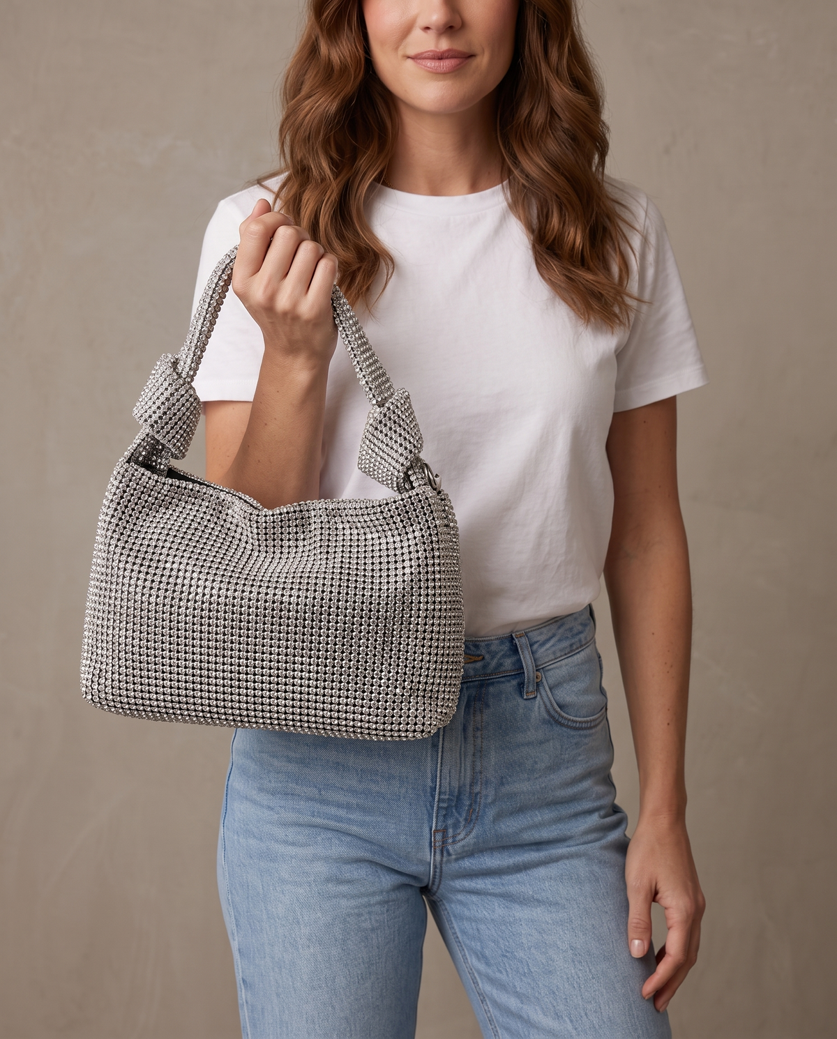Bolso de pedrería Grace - Plateado