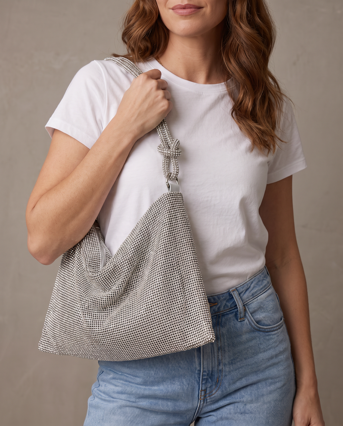 Bolso de pedrería Lisa - Plateado
