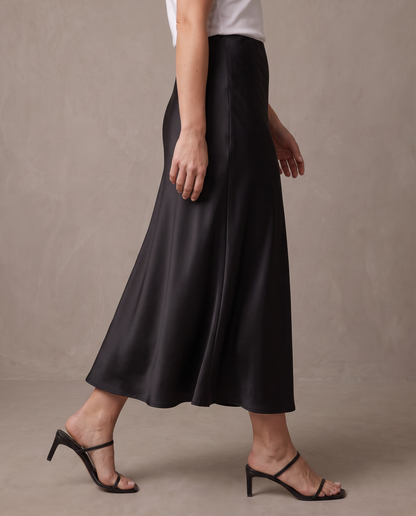 Falda midi de satén Bianca - Negro