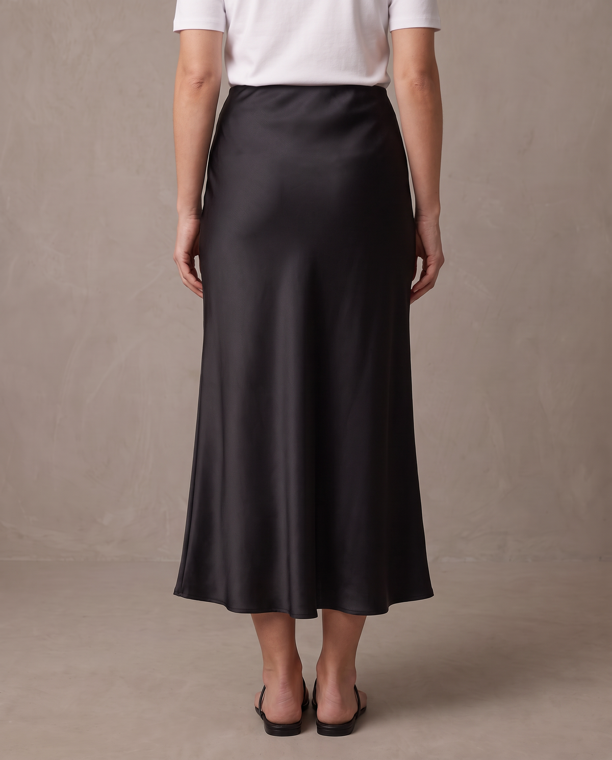 Falda midi de satén Bianca - Negro