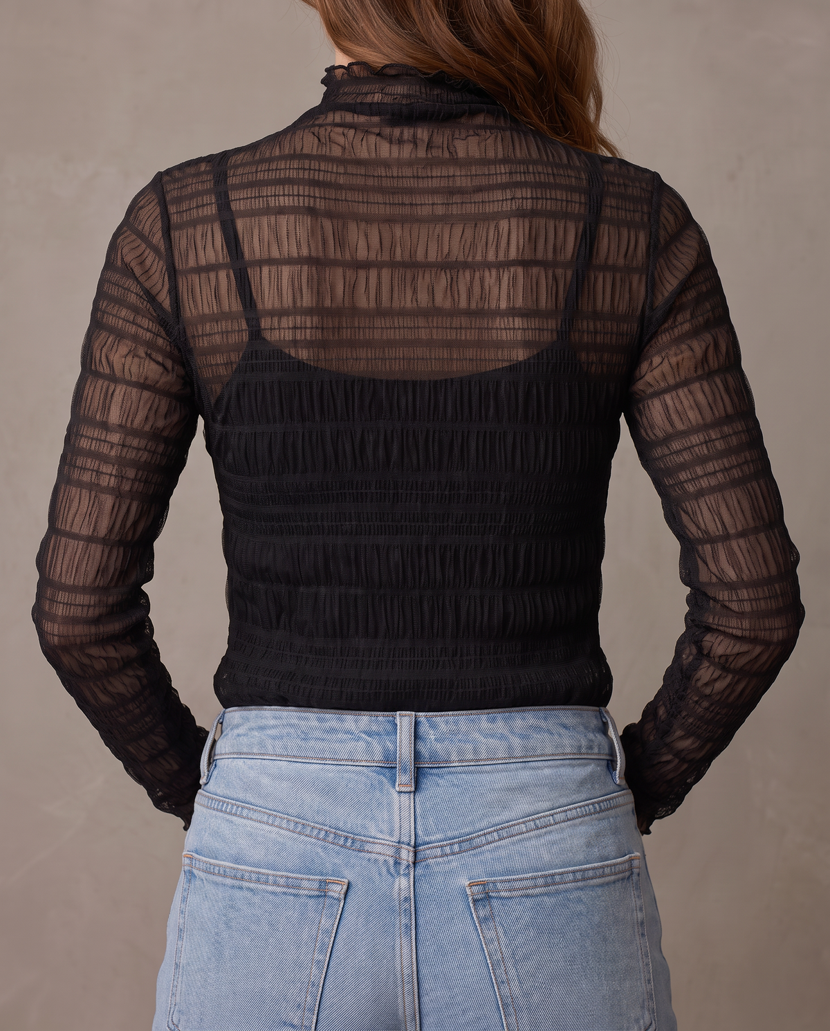Top de tul fruncido Ariadna - Negro