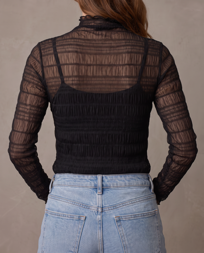 Top de tul fruncido Ariadna - Negro