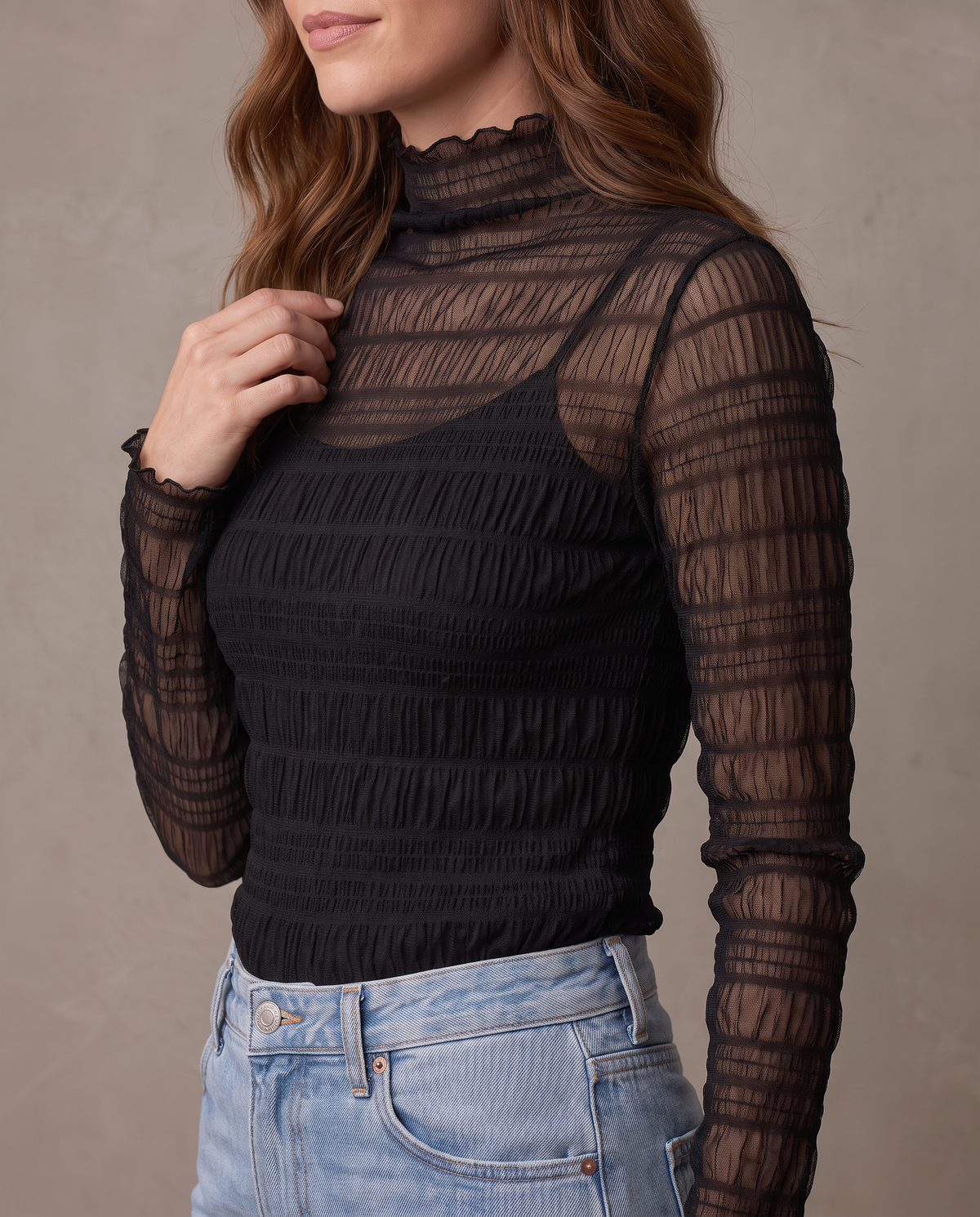Top de tul fruncido Ariadna - Negro