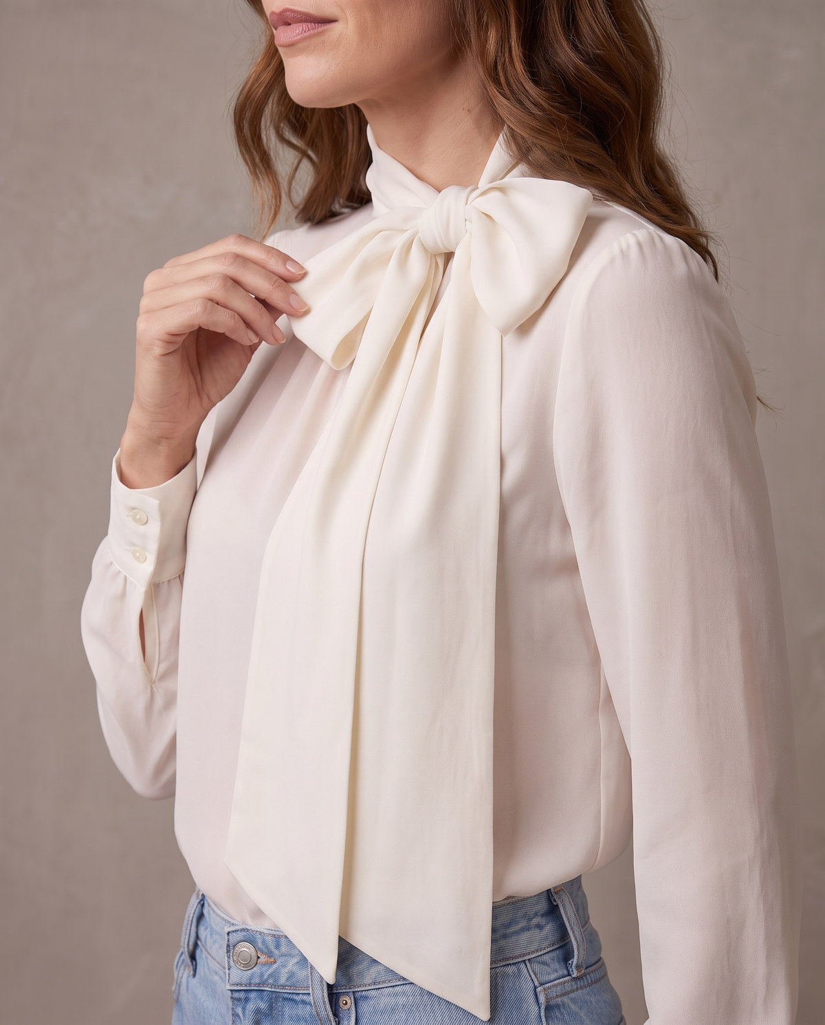 Blusa de gasa con lazo Sofía - Blanco