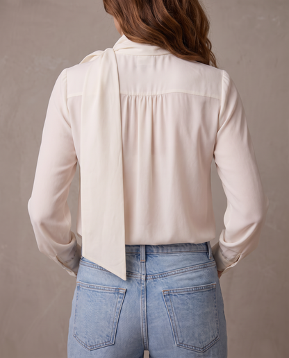 Blusa de gasa con lazo Sofía - Blanco