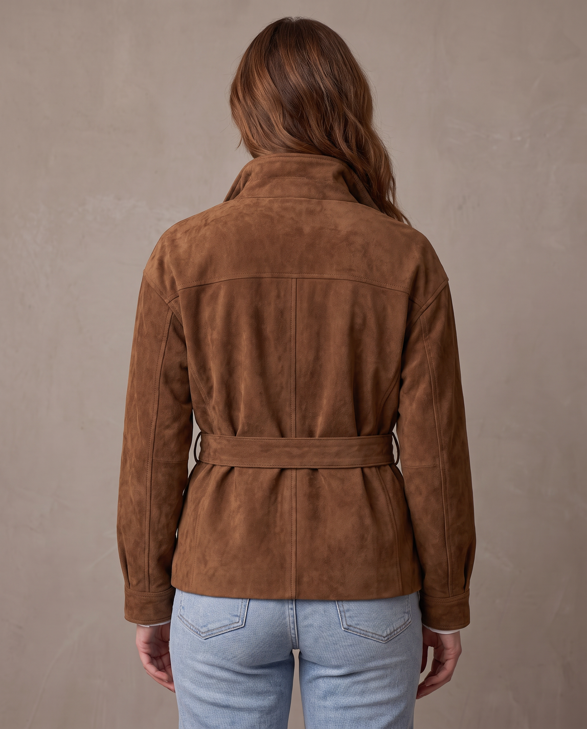 Chaqueta de ante sintético con cinturón Gala