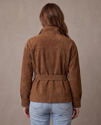 Chaqueta de ante sintético con cinturón Gala