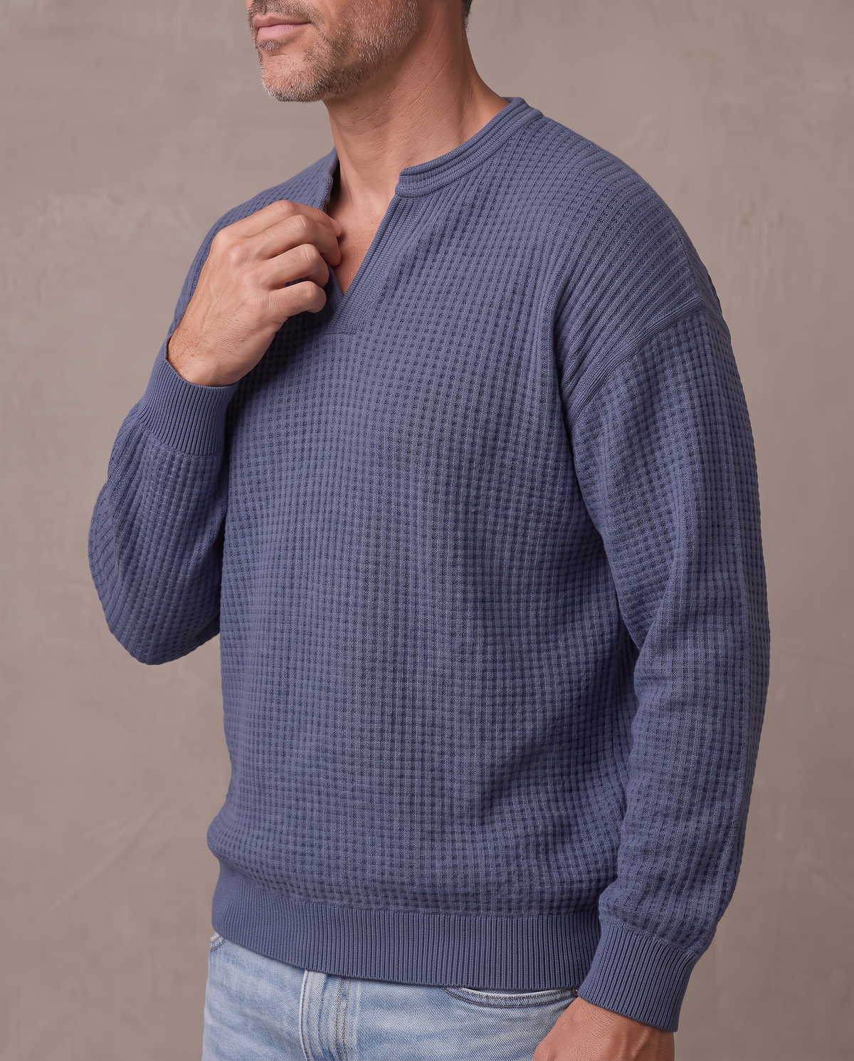 Jersey de gofre efecto capas Iker - Azul marino