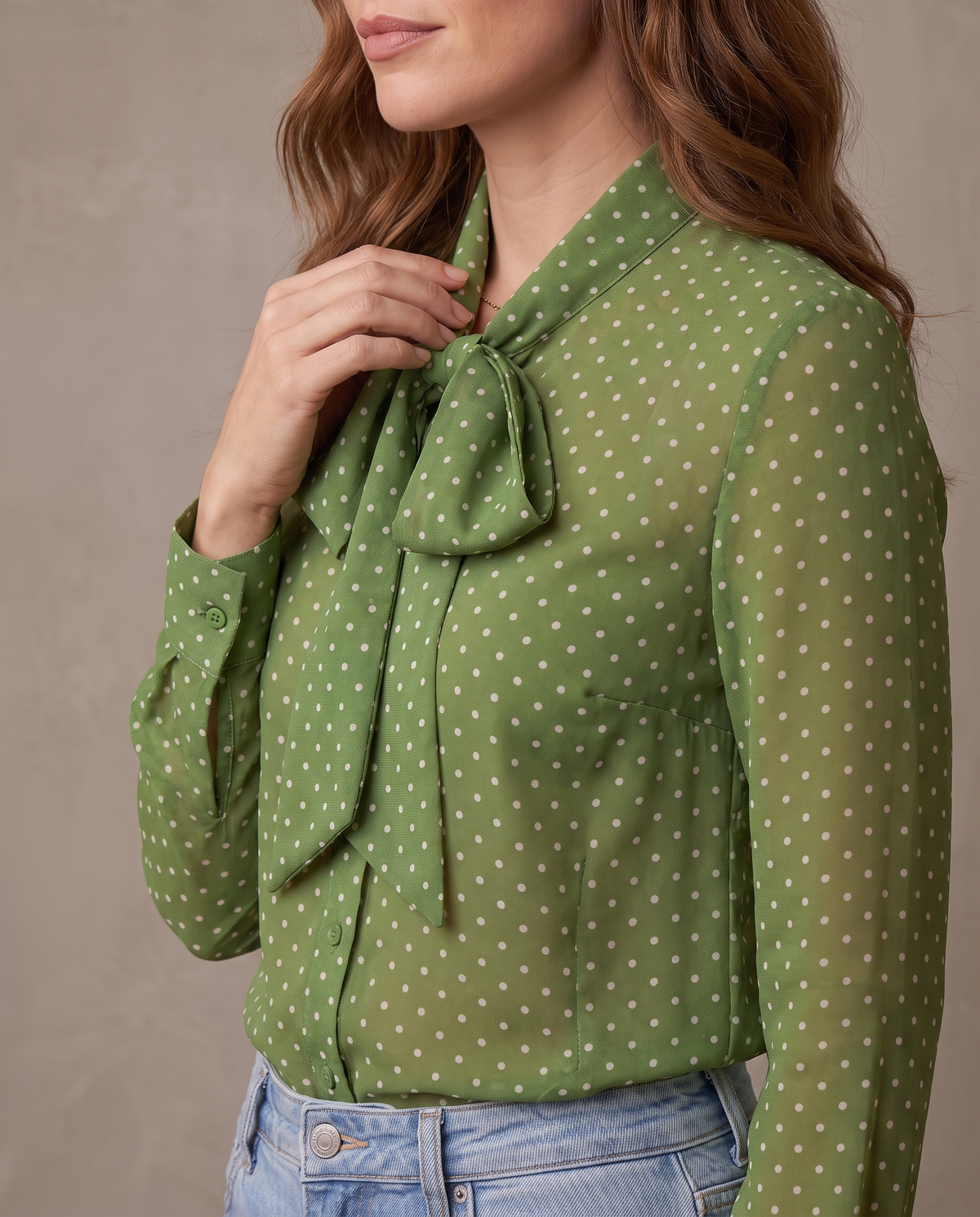 Blusa de lunares con lazo Vera - Verde
