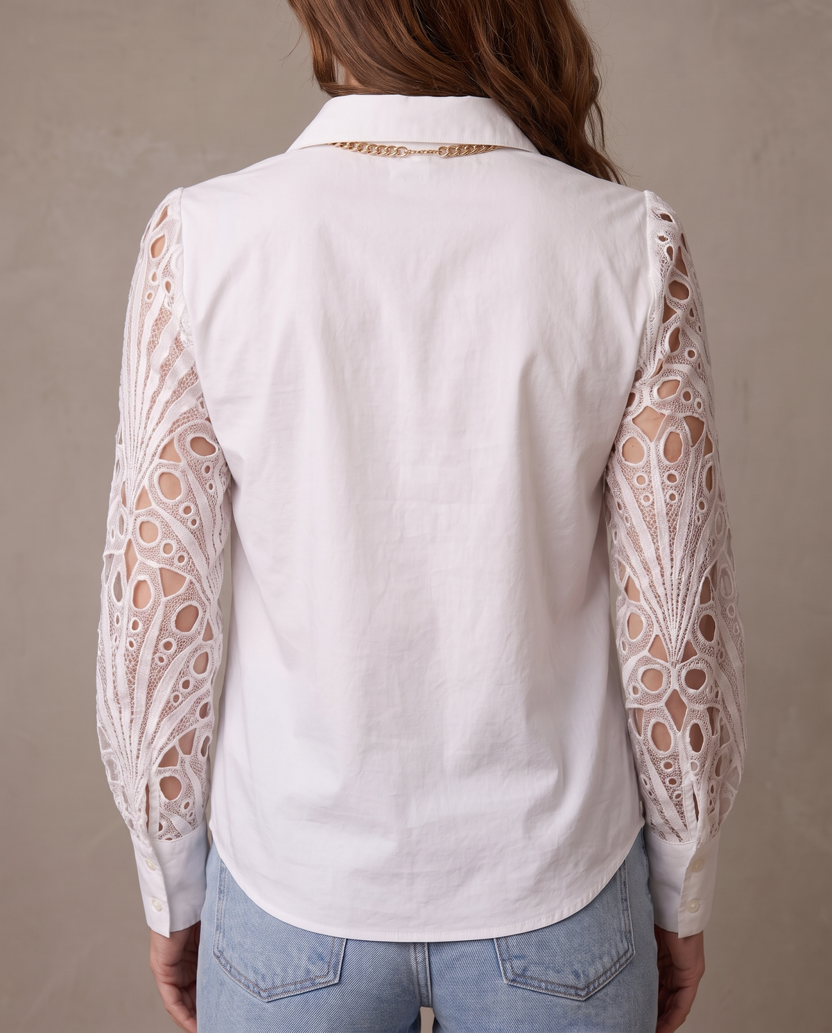 Camisa con mangas de encaje calado Alba - Blanco
