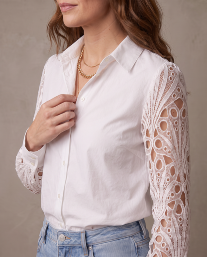 Camisa con mangas de encaje calado Alba - Blanco