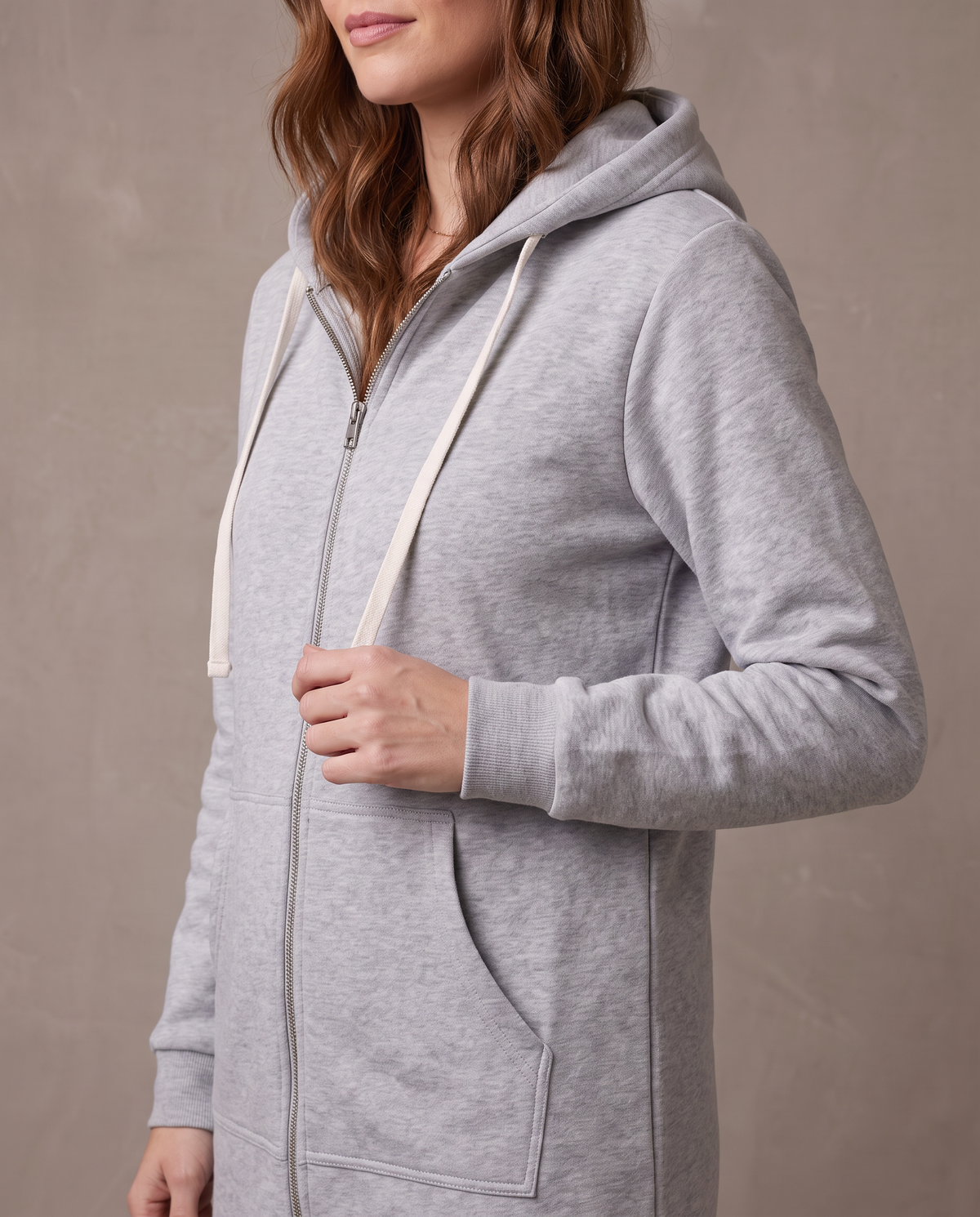 Abrigo sudadera largo con capucha Olivia - Gris