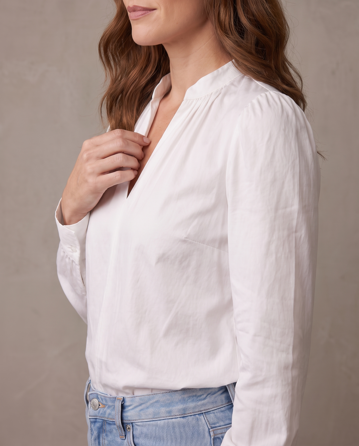 Blusa de satén con manga abullonada Greta - Blanco