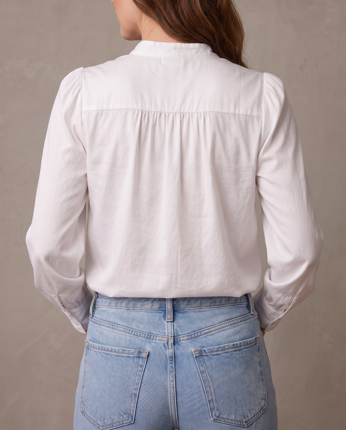 Blusa de satén con manga abullonada Greta - Blanco
