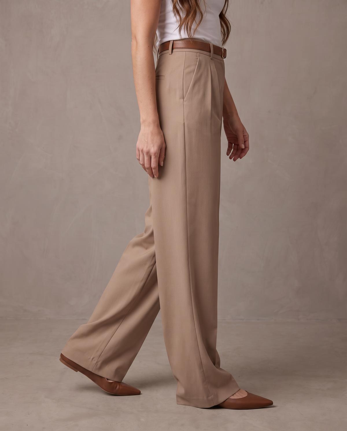 Pantalón de pinzas de pierna ancha Iris - Beige