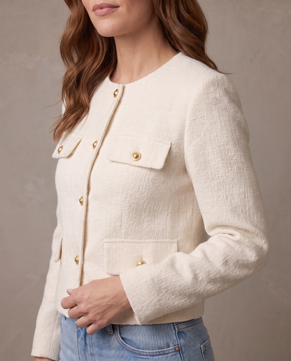 Chaqueta de tweed con botones dorados Margot - Crema