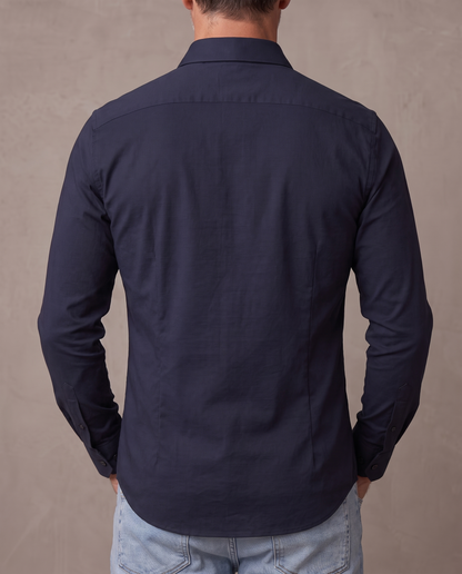 Camisa elástica antiarrugas Leo - Azul marino