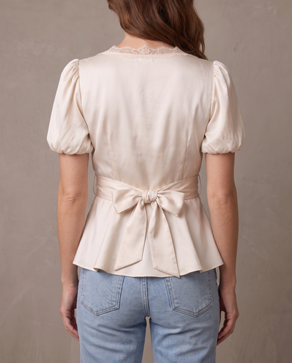 Blusa de satén y encaje Clara - Blanco